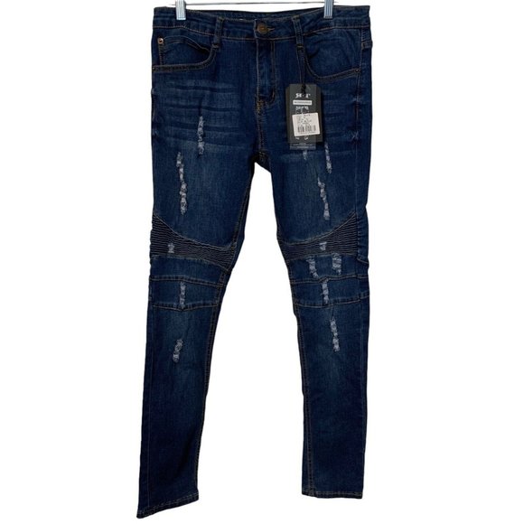 TR Tailored Recreation Premium Mens Distressed Blue Tapered Jeans Size 30 X 32 - Picture 1 of 4